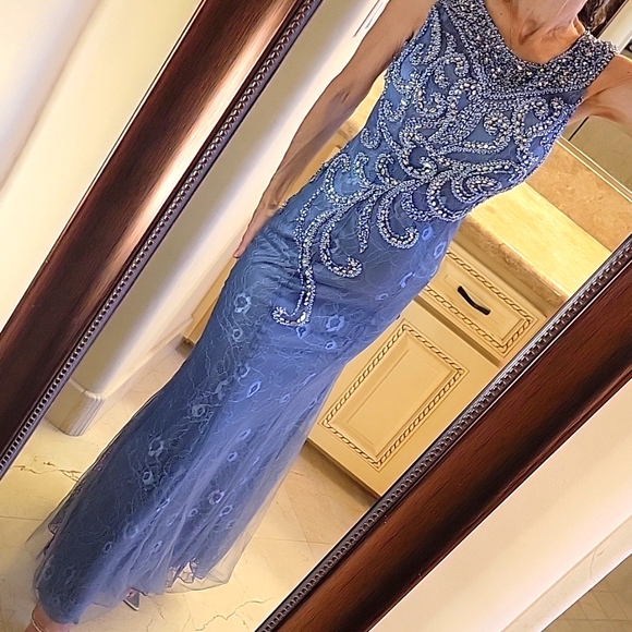 Lila Madison NY Blue/Gray Intricately Embellished Ballgown, XS - Picture 5 of 17